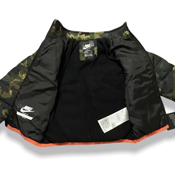 Nike Youth NSW Puffer Jacket Army Camouflage/Orange 76G459-A38 size 2T New - Picture 5 of 11
